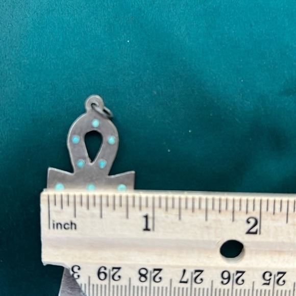 Vintage Silver Ankh Key Pendant with Turquoise Gems - Picture 8 of 17